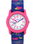 TIMEX TIME MACHINES® 29mm Butterflies and Hearts Blue Elastic Fabric Kids Watch