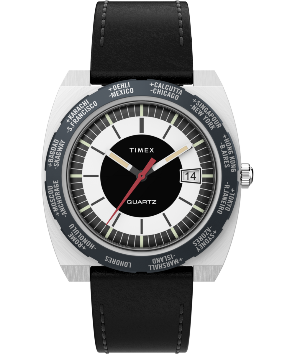 World Time Reissue 39mm Leather Strap Watch