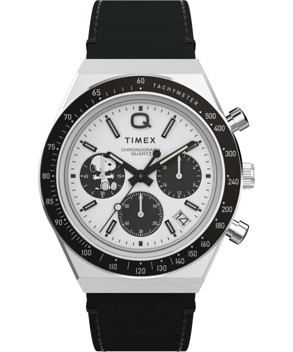 Peanuts® x Q Timex® Snoopy 40mm Leather Strap Watch  