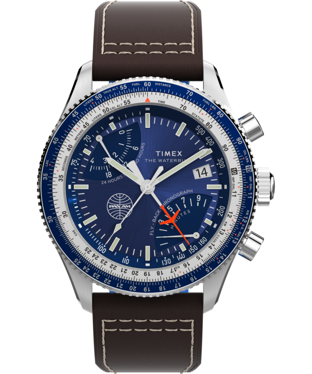 Pan Am® x Timex Fly-Back Chronograph 43mm Leather Strap Watch 