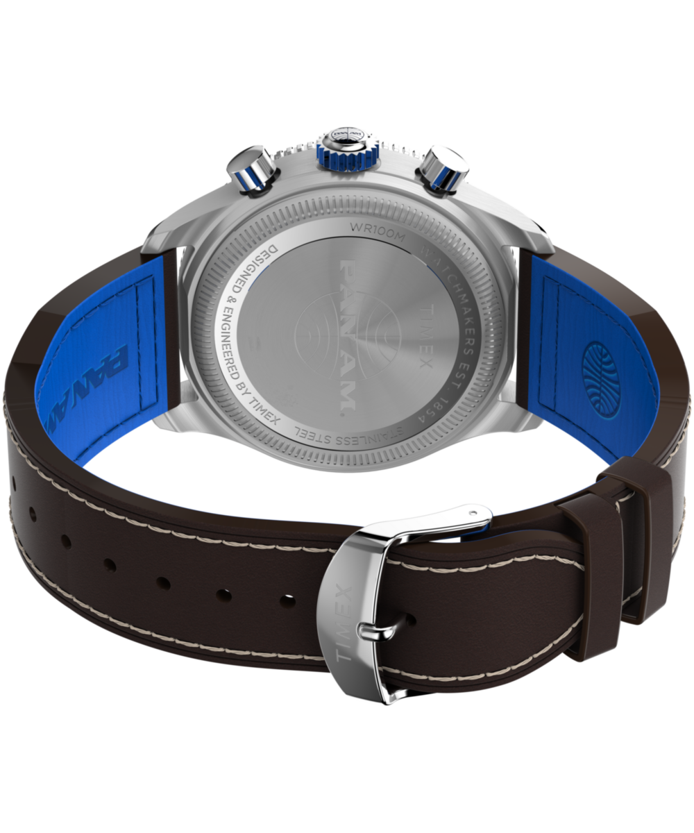 Pan Am® x Timex Fly-Back Chronograph 43mm Leather Strap Watch 