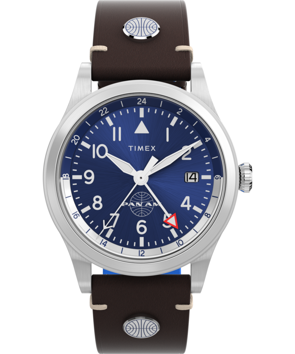 Pan Am® x Timex Waterbury GMT 39mm Leather Strap Watch