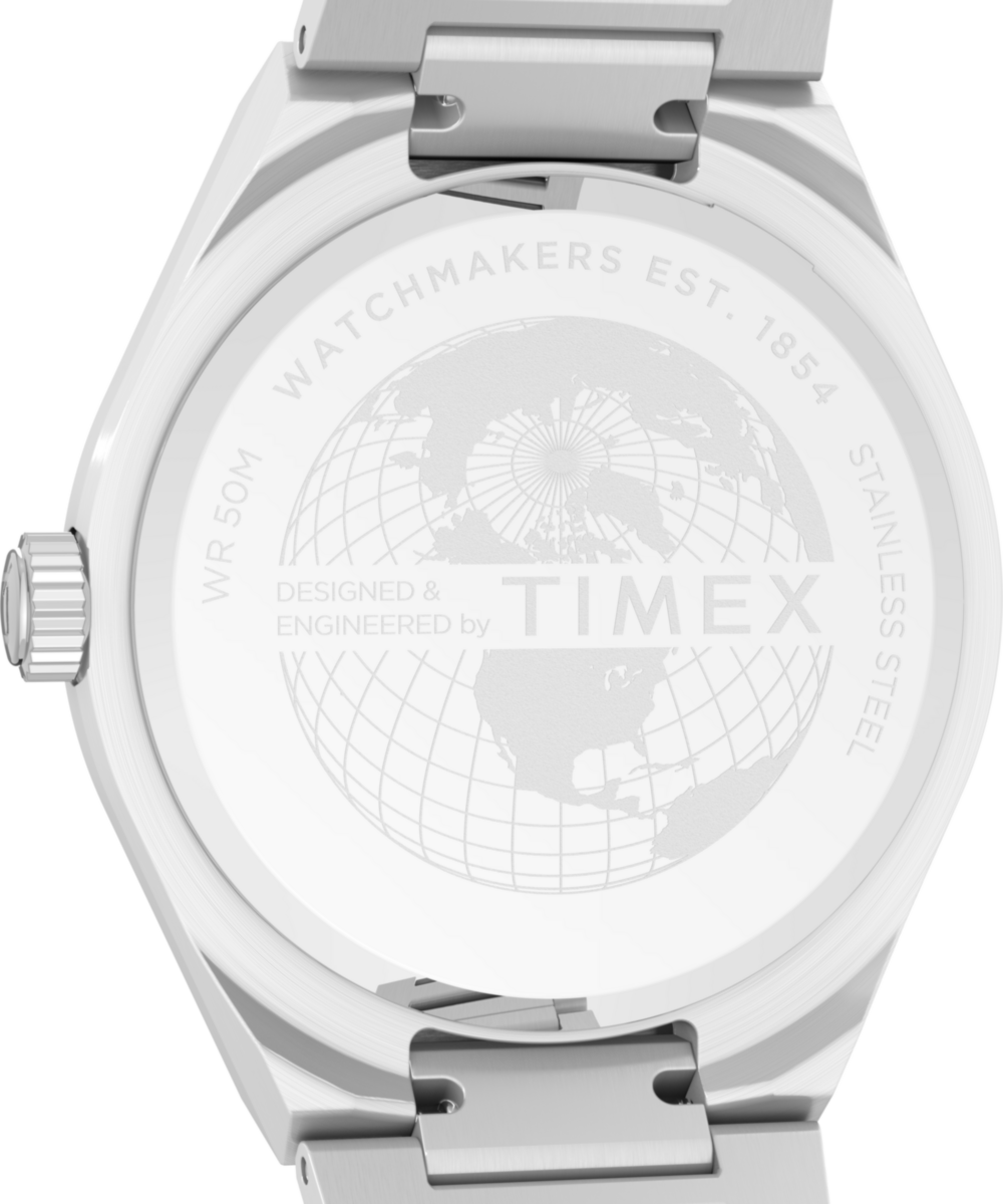 Q Timex® Continental Day and Date 39mm Stainless Steel Bracelet Watch