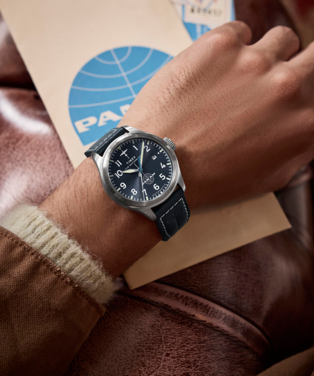 Pan Am® x Timex Waterbury Automatic Ace 41mm Leather Strap Watch