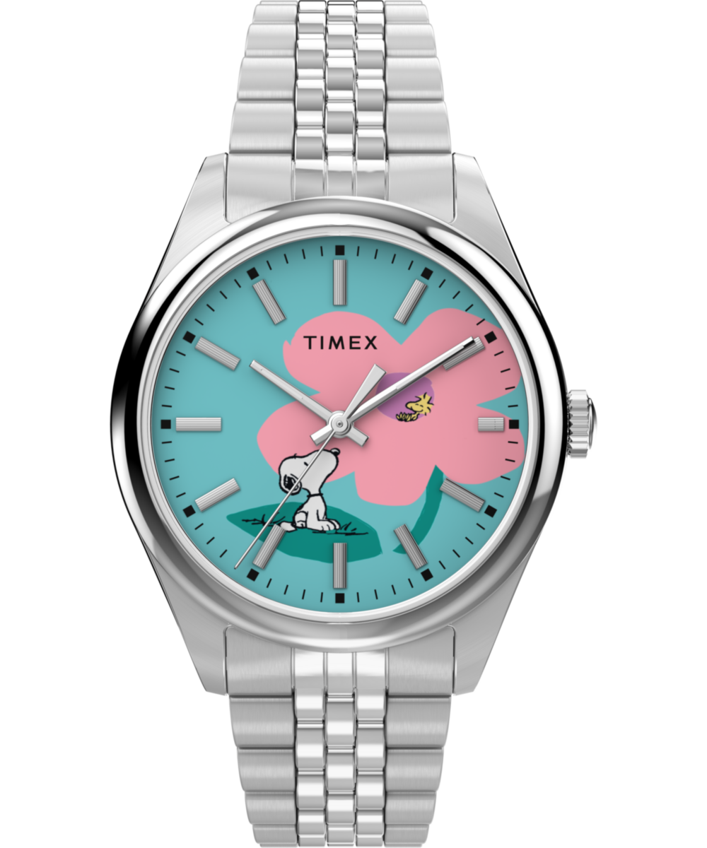 Peanuts® x Timex Legacy Snoopy with Flower Dial 36mm Stainless Steel Bracelet Watch