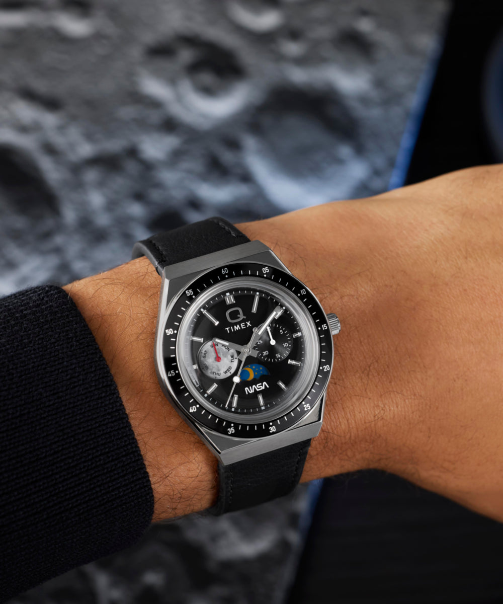 Q Timex NASA 40mm Leather Strap Watch
